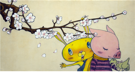 유둘 作 the memory of spring / 35 x 65cm / Korean colours on Korean Paper / 2024