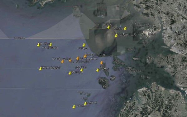 옹진군이 허가한 인천 앞바다 풍황계측기 설치 위치(자료제공=이동주 국회의원실)