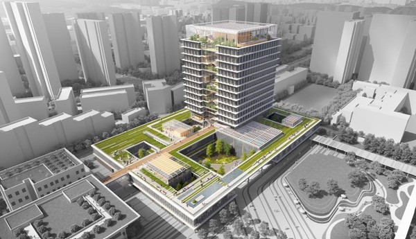 인천시 신청사 국제설계공모 당선작인 해안건축 컨소시엄의 '통합된 청사, 중첩된 정원'