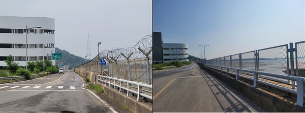 중구 운북동 해안 경계철책 철거 전(왼쪽)과 후(오른쪽)의 모습(사진제공=인천시)